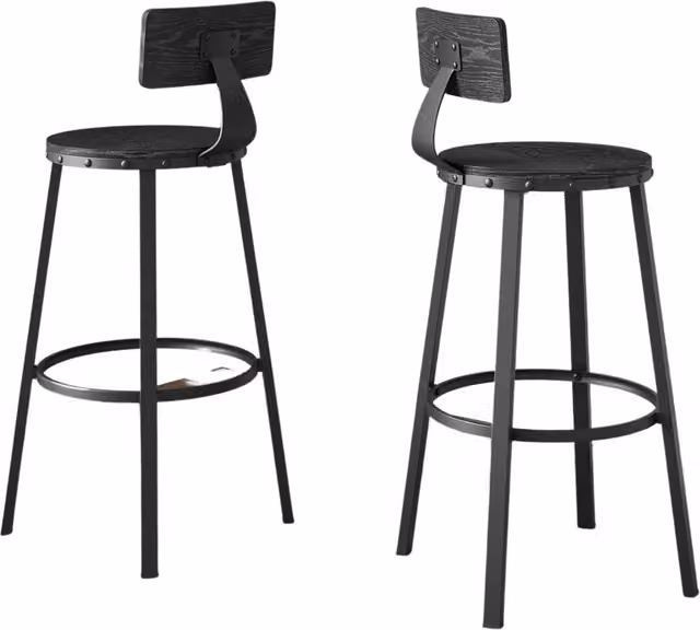 Furnold Set of 2 Black Fabric Bar Stools with Metal and Wood Legs