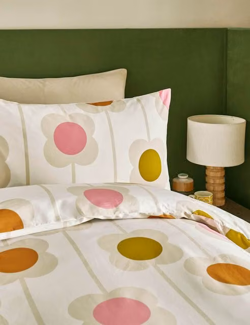 Orla Kiely Abacus Flower Pillowcase Set, 2 Pack, White and Multicolour, Pure Cotton