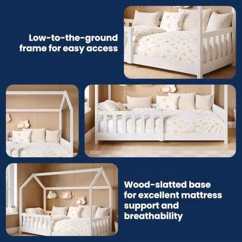 Flair Furnishings Explorer Small Double Playhouse Floor Bed for Children, White Solid Wood, W/D/H: 120 x 200 x 136 cm – 3