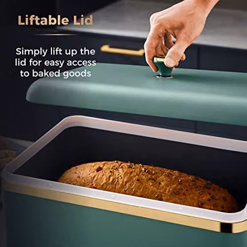 Tower Cavaletto Airtight Bread Bin in Stainless Steel, Jade Green and Gold, W/D/H: 35.0 x 24.0 x 23.0 cm – 4