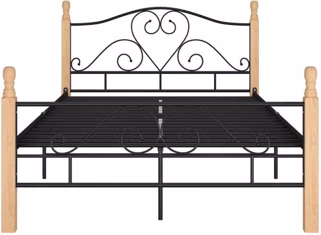 Berkfield Home Comfortable Bed Frame in Black Metal and Oak, W/D/H: 200 x 120 x 90 cm