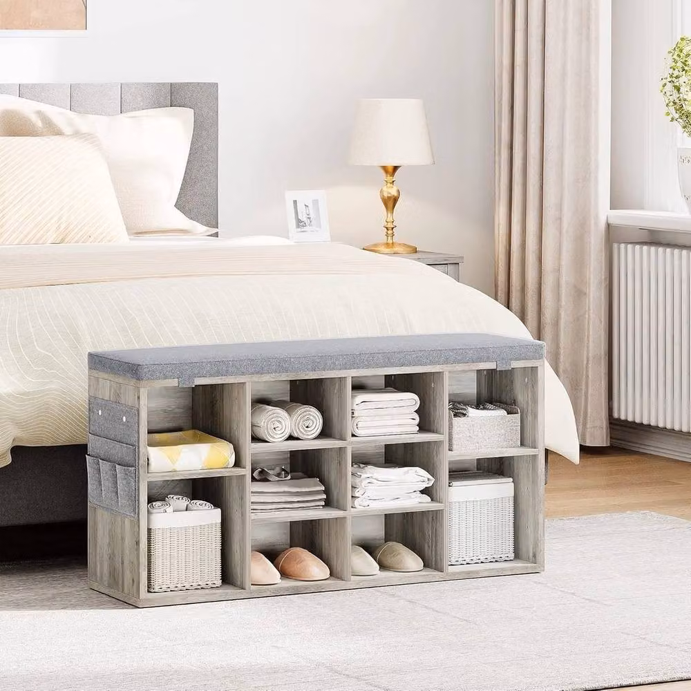 VOGREX Grey Fabric Shoe Storage Bench with Seating – 3