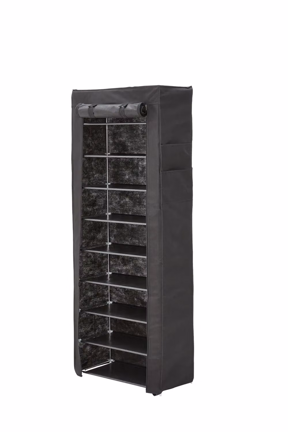 Livingandhome 10-Tier Dustproof Fabric Shoe Rack with Roll Shutter Doors in Black – 2
