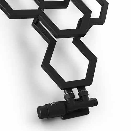 Terma Vario Twins Angled Accessory Valve Set with Thermostat Head and Pipe Masking, 50mm, Matt Black RAL 9005, Left Sided – 2