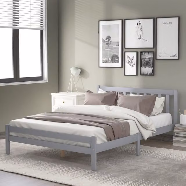 Home Touch Interior Adam Classic Modern Solid Wood Double Bed Frame, Grey, W/D/H: 140 x 200 x 135 cm