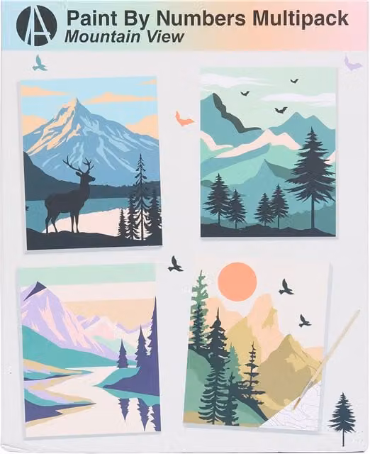 Art Studio Pack of 4 Mountain View Paint By Numbers Kits for Adults, Multicolour