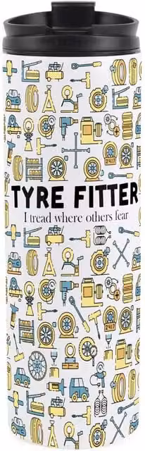 Purely Home Tyre Fitter Novelty Travel Flask, Reusable Stainless Steel Double-Walled Tumbler, Multicoloured and White, 500ml – 3