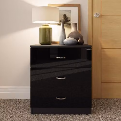 FWStyle Chilton 3 Piece Black Gloss Modern Bedroom Furniture Set – 3