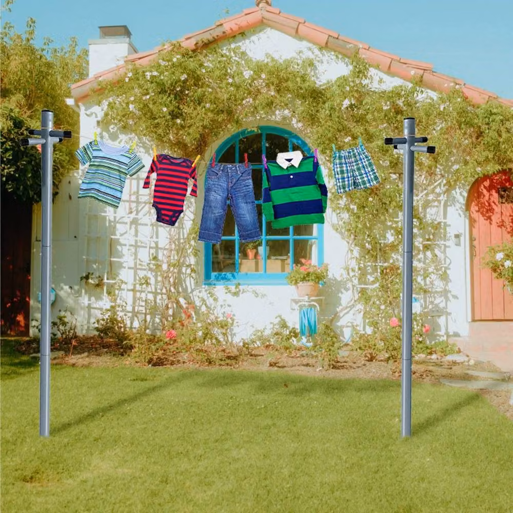SPETLEK Pair of Silver Metal Freestanding Clothes Washing Line Posts – 2