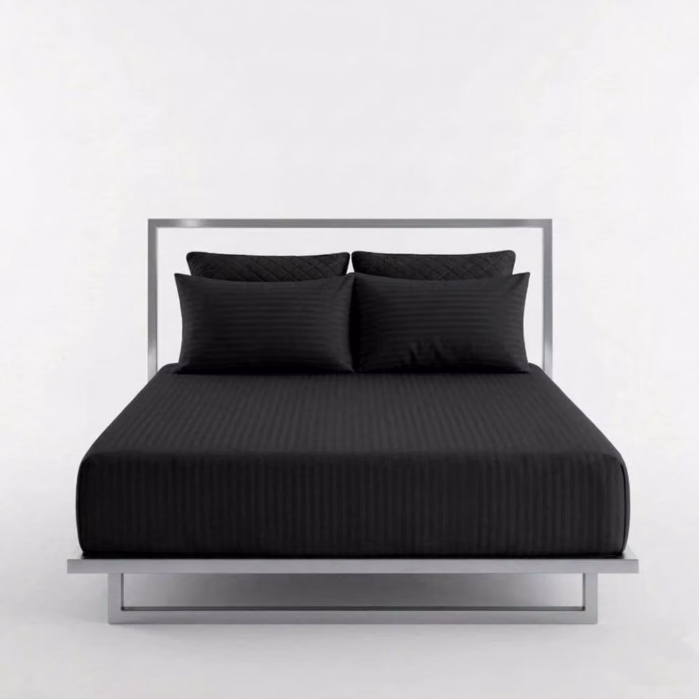 Snug City Luxury 250TC Mako Satin Stripe Pillowcase Pair in Black, Standard Size – 2