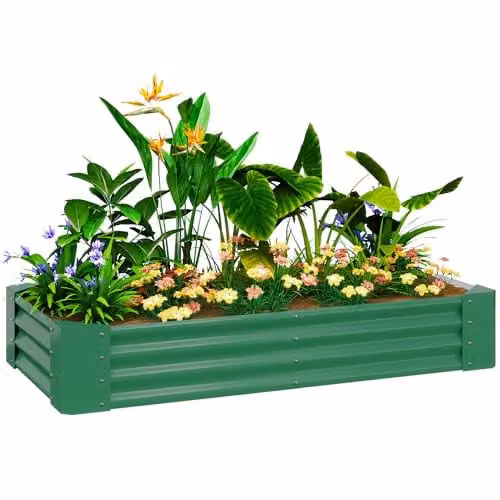 Outsunny Galvanised Steel Raised Garden Bed, Green, W/D/H: 180 x 90 x 30 cm – 1