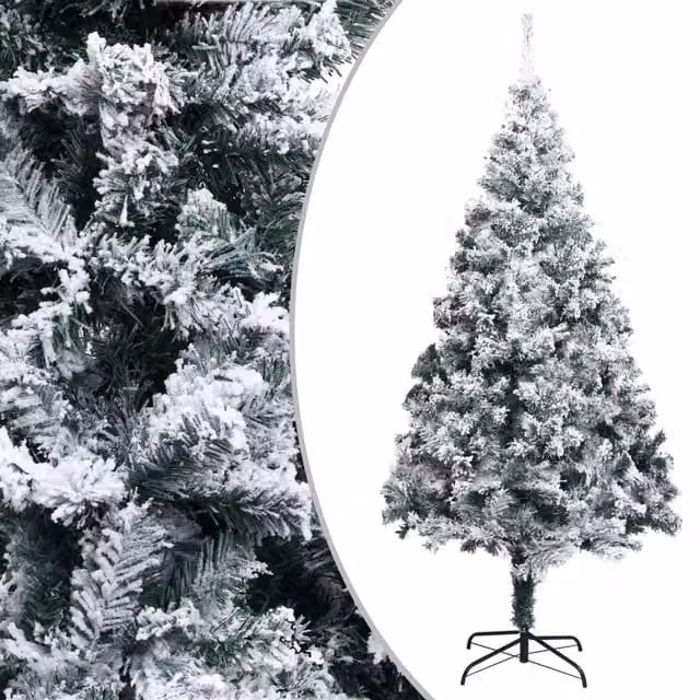Berkfield Home Artificial Flocked Snow Christmas Tree in Green and White, Height: 210 cm