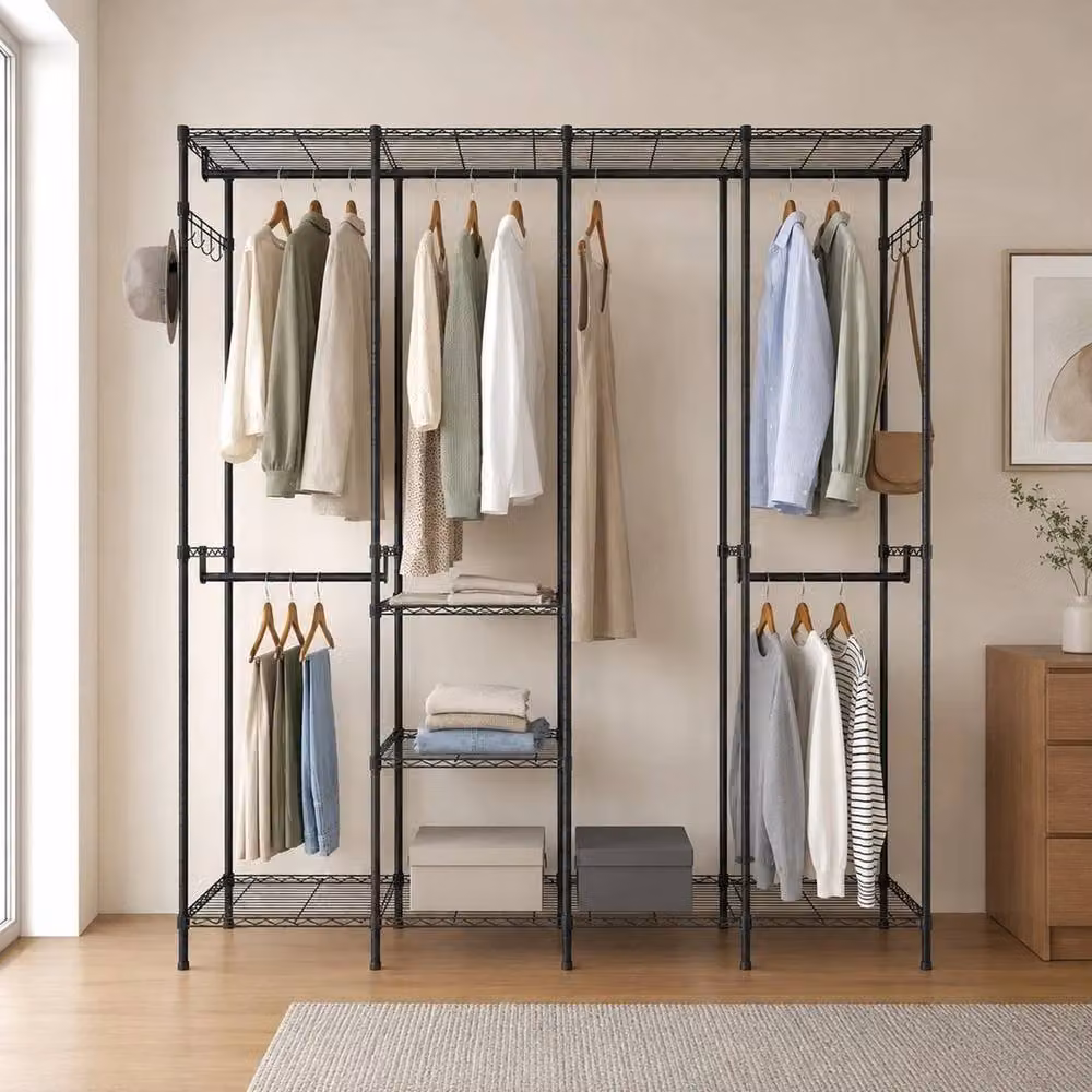 Nordara Black Metal Industrial Wardrobe with Hanging Rod and Internal Shelves, Height: 195 cm, Width: 40 cm, Depth: 40 cm – 3
