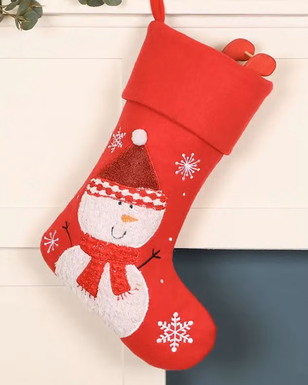 Dibor Set of 4 Red and White Snowman Textile Christmas Tree Decoration Hanging Stockings for Children – 2