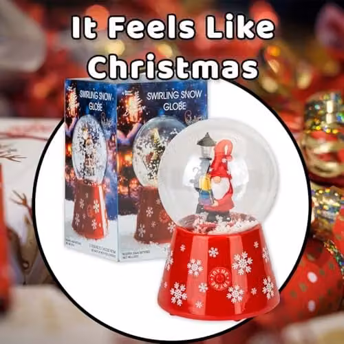 VFM e-Store Red Christmas Gonk Snow Globe with LED Light and Auto Snow, W/D/H: 12 x 12 x 18 cm – 7