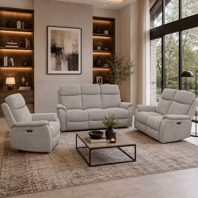 Aspire Richmond 3+2+1 Power Recliner Sofa Suite in Grey Chenille Fabric with USB Charging