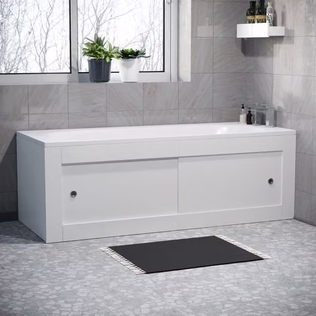 Nes Home White PVC Bath Front Panel with 2 Sliding Doors (1800mm) and End Panel (800mm)