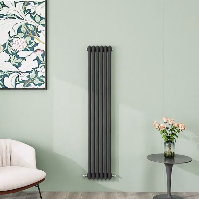 AicaBathroom Vertical Traditional Cast Iron Style 3 Column Steel Radiator in Anthracite, H: 150 cm, W: 29 cm, D: 29 cm