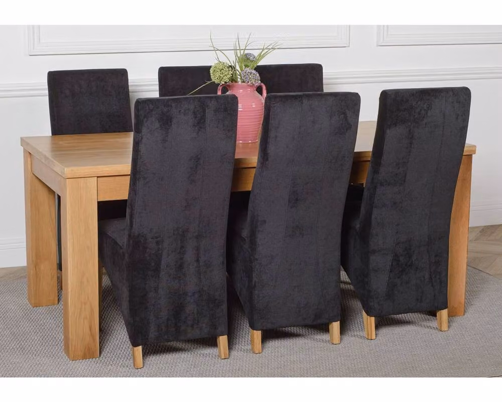 Thats Furniture Dakota Oak Dining Table and 6 Lola Black Fabric Chairs Set, W: 182 cm, D: 92 cm, H: 77 cm – 4