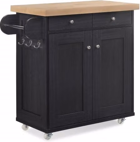 Lemon Pavilion Furniture Portland Black Wood Kitchen Island W95 x D46 x H91 cm