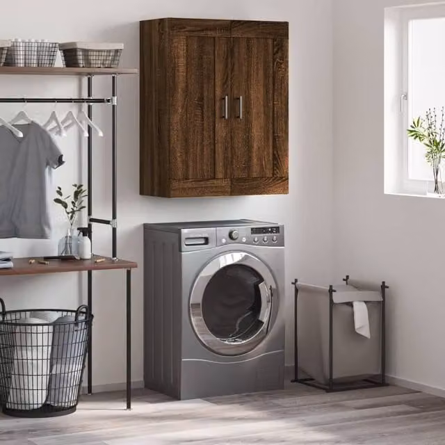 Berkfield Home Wall Mounted Cabinet in Brown Oak, W: 69.5 cm, D: 34 cm, H: 90 cm – 1