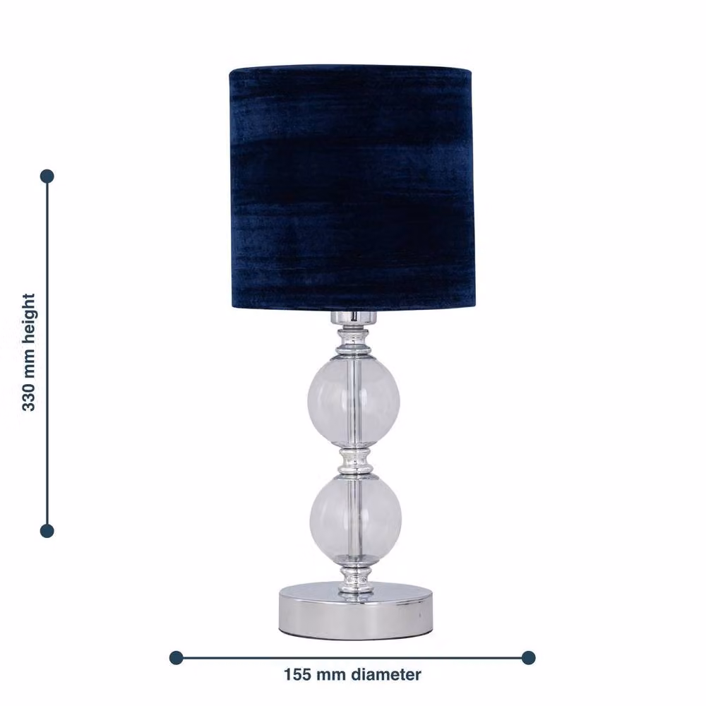 First Choice Lighting Chrome Two Ball Table Lamp with Navy Blue Crushed Velvet Shade – 5