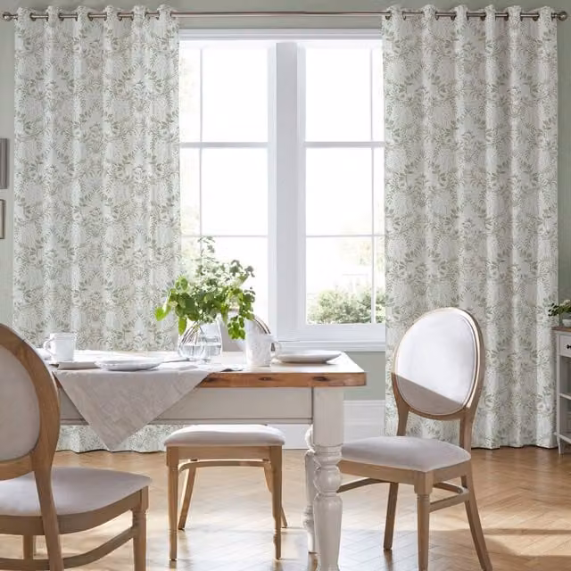 Laura Ashley Parterre Made To Measure Blackout Floral Cotton Eyelet Curtains in Sage Green