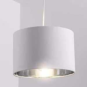 CGC Lighting Nila Luxury Cream Velvet and Silver Round Pendant Drum Lamp Shade