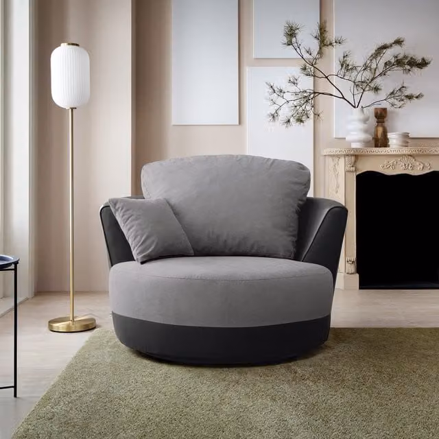 Abakus Direct Dylan Swivel Chair in Grey with Armrests and Solid Wood Frame