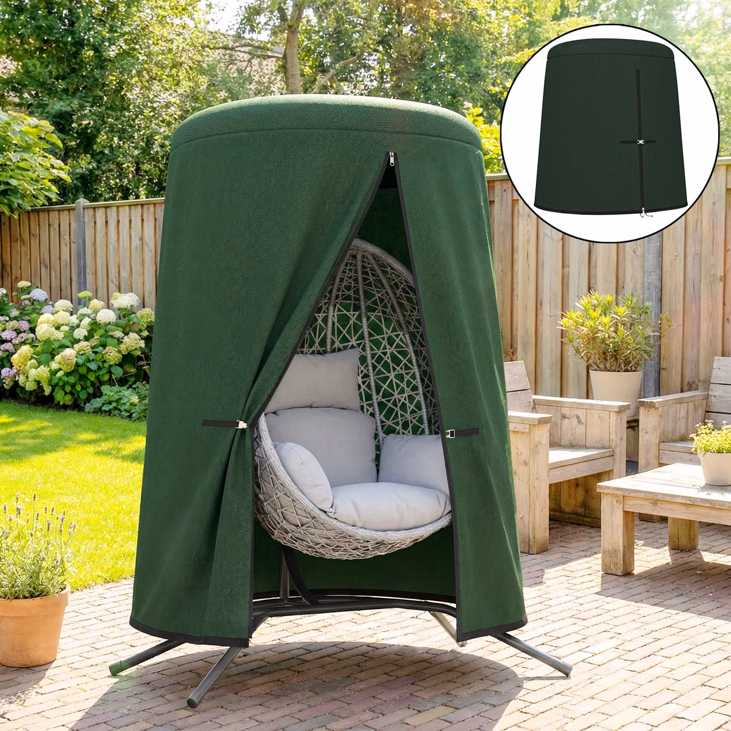 Outsunny Green Hanging Egg Chair Protective Cover with Zip Closure – 8