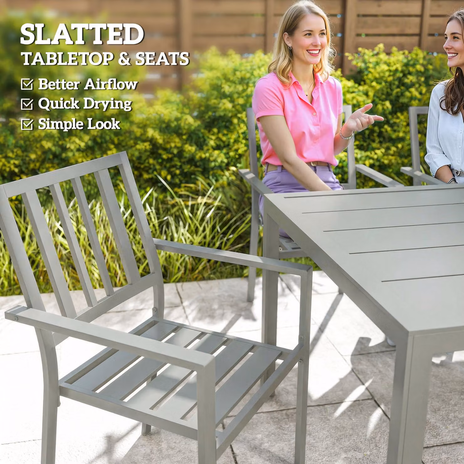 Outsunny 7 Piece Garden Furniture Set with Rectangular Table and 6 Stackable Chairs in Light Grey – 3