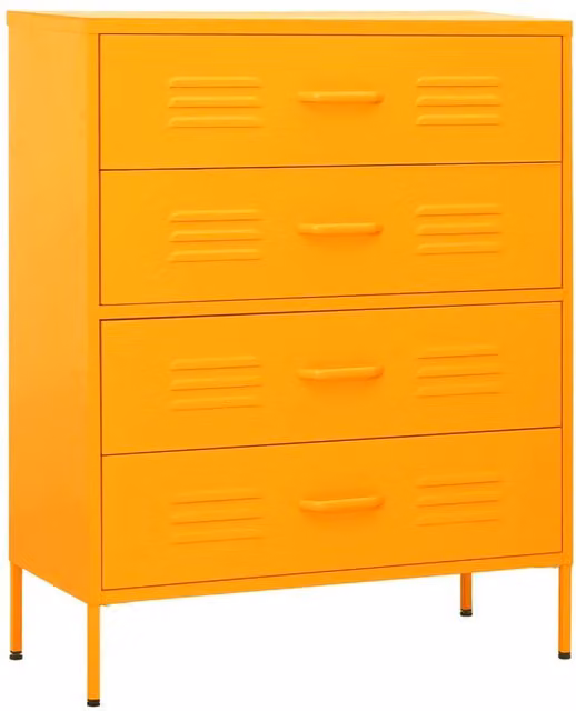 Berkfield Home Industrial Metal Chest of Drawers in Mustard Yellow, W: 80 cm, D: 35 cm, H: 101.5 cm