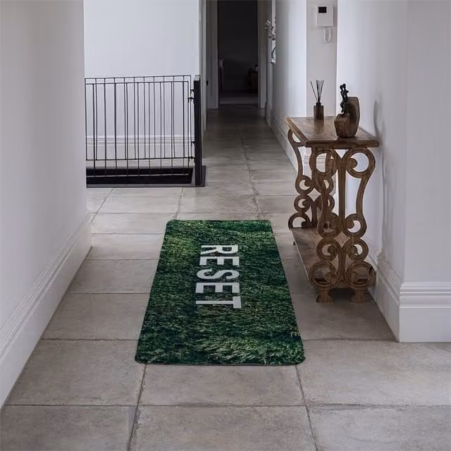 Benjamin Tate Design LTD Wellness Reset Designer Runner Rug, Green, Abstract Faux Fur Non-Slip Rectangular Design