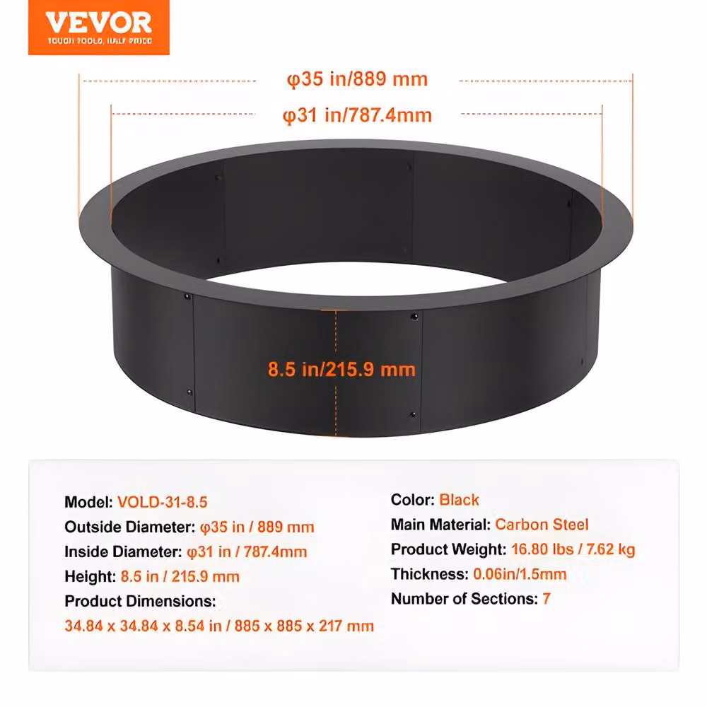 VEVOR 35 inch Carbon Steel 7-Section Fire Pit Ring in Black for Above or In-Ground DIY Campfires – 3