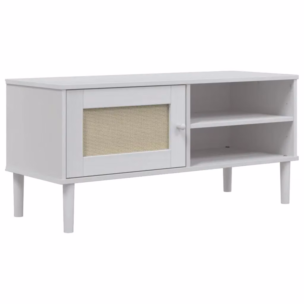 Berkfield Home SENJA TV Cabinet in White Rattan Look Solid Pine Wood, W: 106 cm, D: 40 cm, H: 49 cm – 2