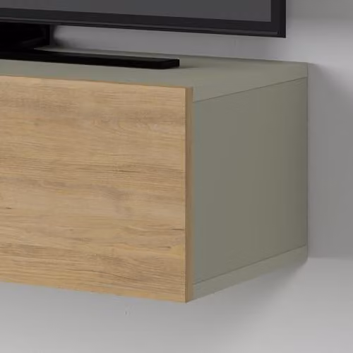 HOCUS PICUS Modern Floating TV Stand with 2 Door Storage Cabinet, Ash Green and Oak – 4