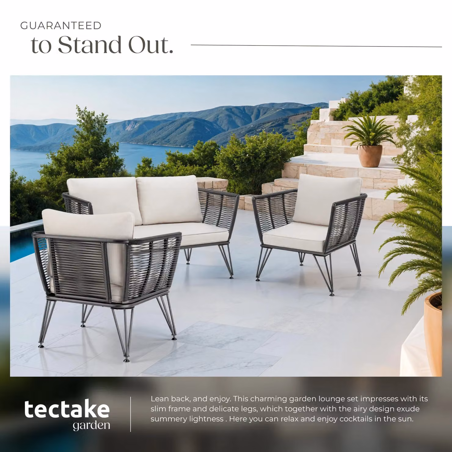 tectake Sundo L-Shape Garden Furniture Set in Grey with Upholstered Cushions for 4 Adults – 4