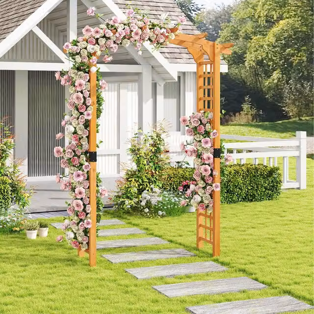 Costway Brown Wooden Garden Arbor Outdoor Trellis, W: 229 cm, H: 160 cm, D: 60 cm