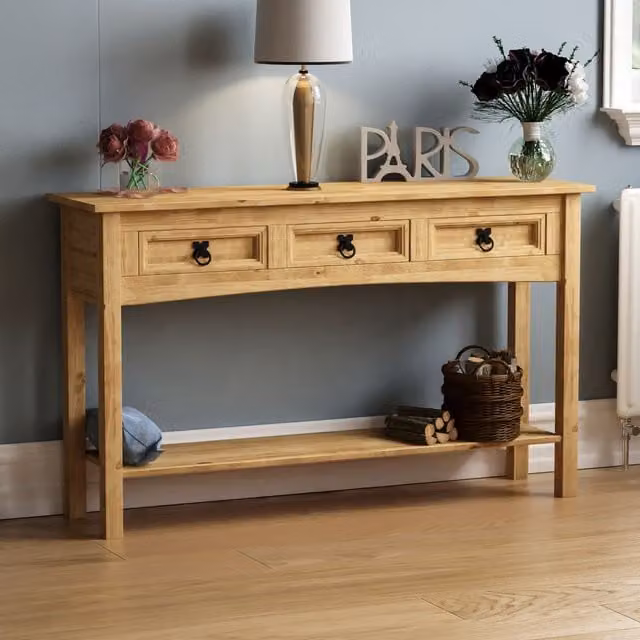 Vida Designs Corona 3 Drawer Industrial Console Table in Brown and Black