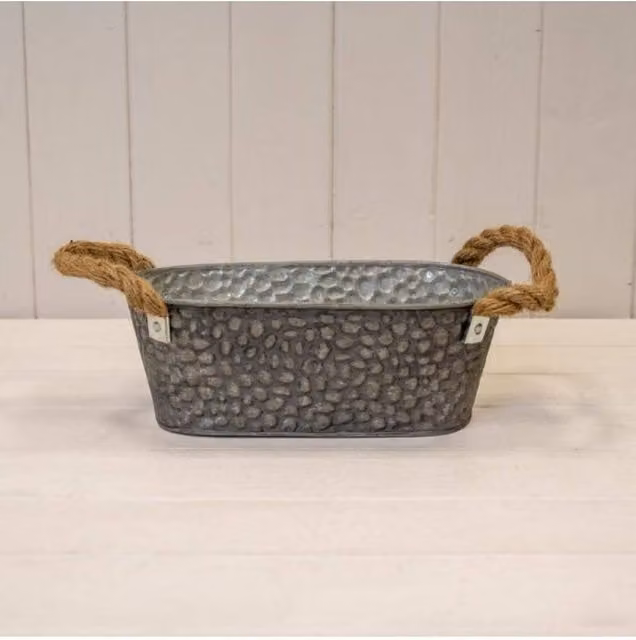 KDMD Grey Zinc Trough with Hammered Embossed Finish and Rope Ears