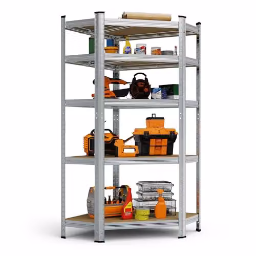 VonHaus 5-Tier Silver Metal and MDF Garage Shelving Units with Adjustable Shelves