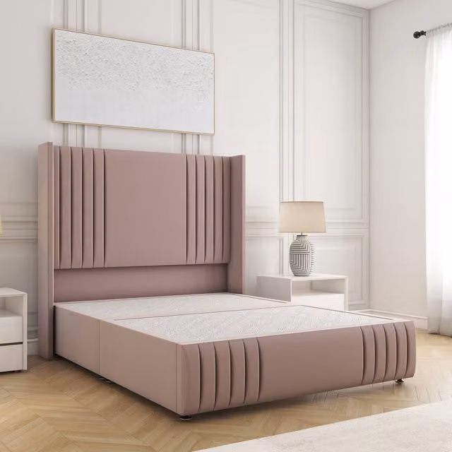 BSSPOKE Peyton Divan Bed Frame with 54 inch Headboard in Pink Plush Velvet, Single Size, W/D/H: 90 x 190 x 30.48 cm