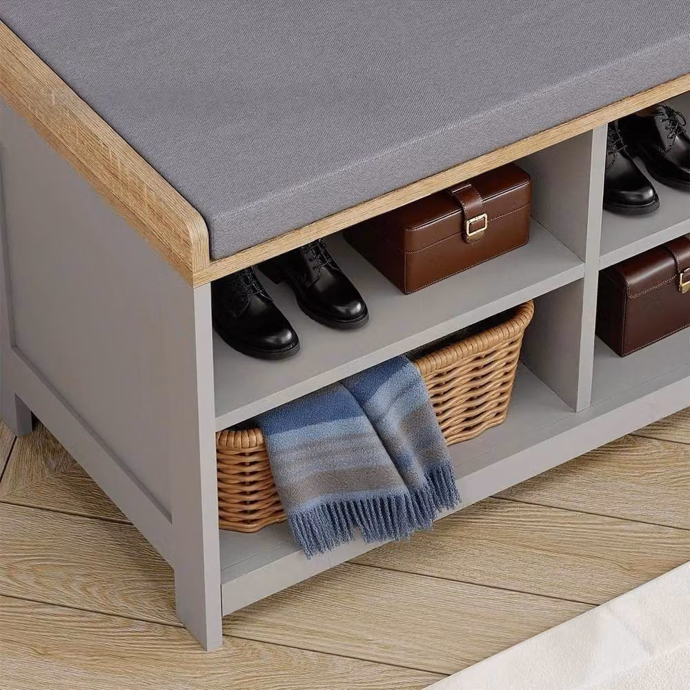 EONLION Grey Hallway Shoe Storage Bench with Back Panel, Width: 100 cm – 3