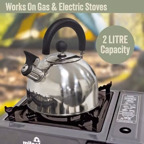 Milestone Camping 2L Whistling Stainless Steel Camping Kettle in Silver – 4