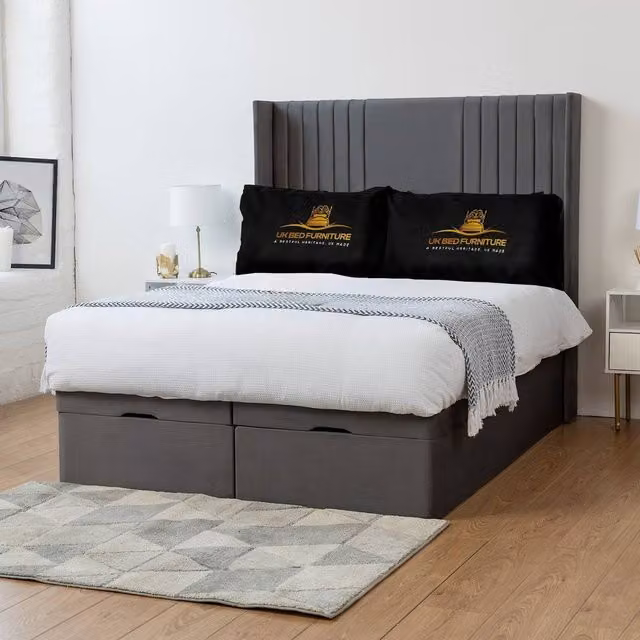 UK Bed Furniture Luxor Wingback Ottoman Divan Bed with 54 Inch Headboard in Charcoal Grey, W/D/H: 90 x 190 cm – 1