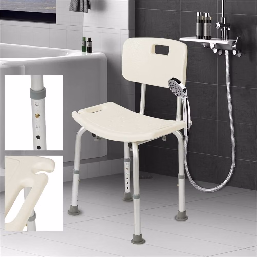 EONLION Rectangular Shower Bath Chair with Backrest in White – 2