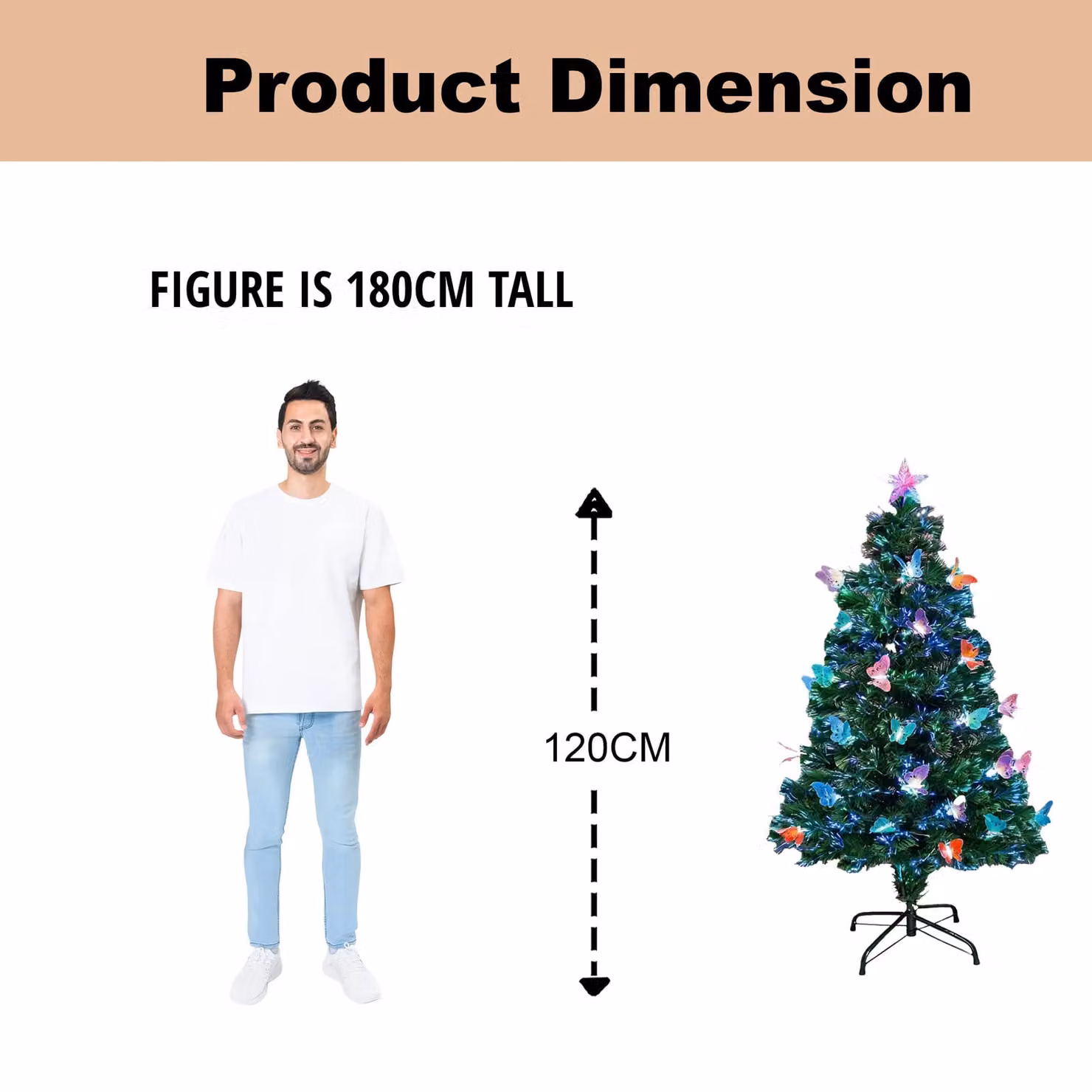 Shatchi Green Butterflies Fibre Optic LED Pre-Lit Christmas Tree with Multicolour Lights, Height: 120 cm – 7