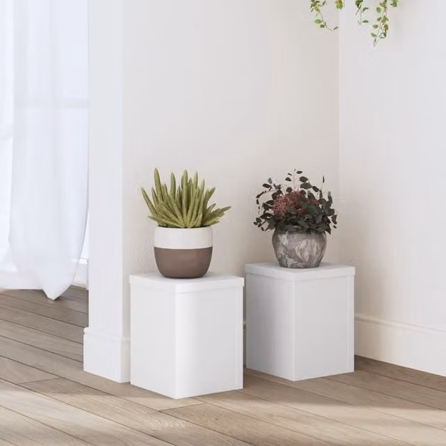 Berkfield Home Set of 2 Modern White MDF Plant Stands, W/D/H: 15 x 15 x 20 cm