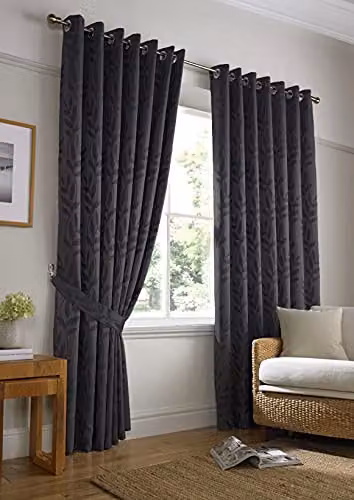 Alan Symonds Tivoli Jacquard Eyelet Curtains Pair, Charcoal Grey, W: 117 cm, H: 137 cm – 1