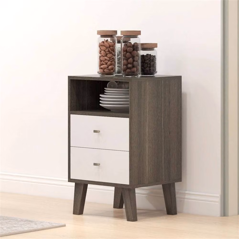 Nordara Set of 2 Industrial Bedside Tables with 2 Drawers and Open Cubby in Brown and White, W/D/H: 40 x 60 x 40 cm – 7
